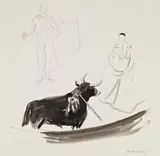 Scène de corrida by Yves Brayer, Crayon et lavis d'encre de Chine, sold May 2012