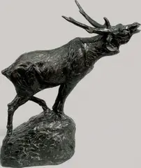 Le brame du cerf by Maurice Prost, Bronze à patine brune, sold Apr 2012