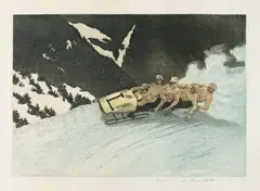 Le Bobsleigh by Edgar Bouillette, Eau-forte et aquatinte en couleur, sold Apr 2012