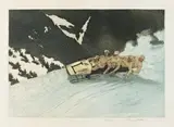 Le Bobsleigh by Edgar Bouillette, Eau-forte et aquatinte en couleur, sold Apr 2012