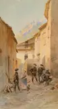 Chasseurs Alpins dans un village by Pierre Comba, Aquarelle, sold Apr 2012