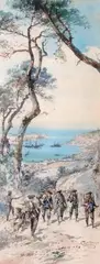Chasseurs Alpins au dessus de la baie de Villefranche sur Mer by Emmanuel Costa, Aquarelle, sold Apr 2012