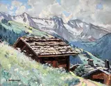 Chalets en haute montagne by Eugène Bernhardt, Gouache, sold Feb 2012