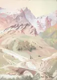 De la Grave, le pont de la Romande et la Meige by Théophile-Jean Delaye, Gouache, sold Feb 2012