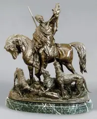 Kabyle au retour de la chasse by Arthur Waagen, Bronze à patine brune, sold Jan 2012