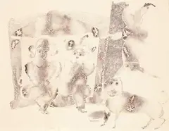 Au cirque by Sakti Burman, Plume et encre de Chine et aquarelle sur papier, sold Jan 2012