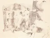 Au cirque by Sakti Burman, Plume et encre de Chine et aquarelle sur papier, sold Jan 2012