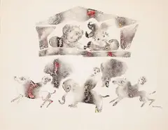 Cavaliers et spectateurs by Sakti Burman, Aquarelle sur papier, sold Jan 2012