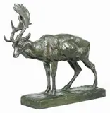 Daim by Antoine-Louis Barye, Bronze à patine brun vert signé «BARYE» sur la terrasse sur le flanc droit du daim entre l, sold Dec 2011