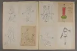Carnet contenant environ 55 dessins humoristiques sur vignettes collées, certaines by Ryuichi Suzuki, Encre et crayons de couleur, sold Dec 2019