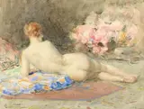 Femme nue allongée by Antoine Calbet, Aquarelle, sold Dec 2019