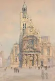 L'église Saint-Etienne du Mont by Fernand Fortuné Truffaut, Fusain et aquarelle, sold Dec 2019