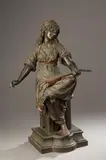 La joueuse de luth by Emile Guillemin, Bronze à patine brune, sold Dec 2019