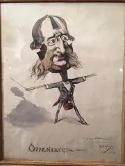 Portrait d'Offenbach avec un envoi à Georges Clairin, sept. 1877 by Gaston Béthune, Aquarelle signée en bas à droite, sold May 2019