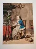 Femme nourrissant son perroquet by Johannes van Bree, Aquarelle gouachée, sold May 2019