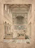 Intérieur de la basilique Saint-Clément-du-Latran à Rome by Joseph Nicolle, 1837, Aquarelle, sold Mar 2019