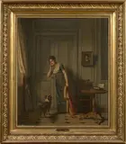 Jeune fille écoutant à la by Martin Drolling, Panneau d'acajou, sold Mar 2019