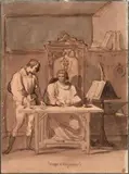Poupart et Gringonneur by Pierre Révoil, Plume et encre brune, lavis brun et aquarelle, sold Jan 2019