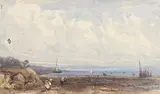 Marine animée aux pêcheurs sur la grève by Antoine Désiré Héroult, Aquarelle et légers rehauts de gouache blanche, sold Jan 2019