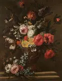 Bouquet de fleurs sur un entablement by Jan Baptist Bosschaert, Toile remise au rectangle, sold Jan 2019