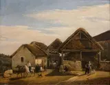 Personnages à l'entrée d'une ferme by Bernard Edouard Sweebach, Panneau, sold Jan 2019