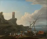 Une scène de port méditerranéen avec le déchargement d'un voilier by Adrien Manglard, Toile, sold Nov 2018