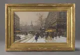 La place de la République sous la neige by Eugène Galien-Laloue, Gouache ignée en bas à gauche, sold Nov 2018