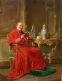Cardinal à la lecture by Bernard Louis Borione, Panneau, sold Oct 2018