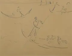 Gondolier sur le Grand Canal by Jean Cocteau, Crayon sur paier brun, sold Jun 2018