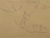 Gondolier sur le Grand Canal by Jean Cocteau, Crayon sur paier brun, sold Jun 2018