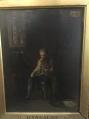 Joueur de violon by Léon Marie Constant Dansaert, Panneau d'acajou signé en bas à droite, sold Jun 2018