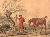 La chasse au renard by Carle Vernet, Plume et encre noire, aquarelle sur traits de crayon noir et rehauts de gouache blanche po, sold Mar 2018