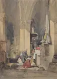 L'église de Polignac, septembre 1832 by James Dufield Harding, Aquarelle, gouache et pierre noire sur papier, annotée, sold Mar 2018