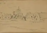 La cour du manoir by Luigi Loir, Crayon noir, le cachet de la signature en bas à droite, sold Apr 2023