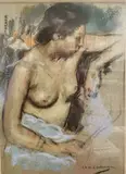 Jeune femme à demi nue en buste by Charles-Auguste Edelmann, Pastel, sold Apr 2023