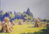 Les foins by Rene Louis Pean, Gouache, sold Apr 2023