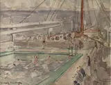 À bord du Colombine by Valdo Barbey, Aquarelle sur papier, sold Apr 2023