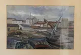 Ile d'Yeu, bateaux échoués dans le port by Aizik Feder, Aquarelle et gouache, sold Apr 2023