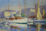 Bateau dans le port du Havre by Rene Louis Pean, Gouache, sold Apr 2023