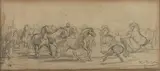 Le marché aux chevaux by Rosa Bonheur, Crayon noir, sur deux feuilles, en bas à droite le cachet, sold Mar 2023