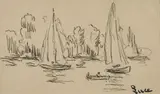 Les voiliers by Maximilien Luce, Plume et encre brune sur trait de mine graphite, le cachet de la signature en bas à droite, sold Mar 2023