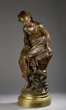 La pêcheuse by Mathurin Moreau, Bronze à patine brun clair, sold Mar 2023