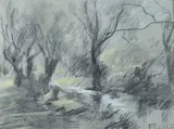 Après la pluie by François Cachoud, Pastel et fusain signé en bas à droite, sold Dec 2022