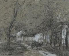 La charrette by François Cachoud, Crayon noir et craie, sold Dec 2022