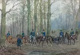 Équipage Saint-Rémy-en-Retz, le rendez-vous en forêt by Karl Reille, Aquarelle sur papier, sold Jun 2021