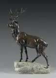Cerf debout by Jules Edmond Masson, Bronze à patine brune, sold Jun 2021