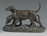 Deux chiens de vénerie marqués N pour l'un et F pour l'autre by Christophe Fratin, Bronze à patine brune, sold Jun 2021