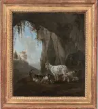 Troupeau de chèvres dans un paysage de grotte by Karel Dujardin, Toile, sold Jun 2021
