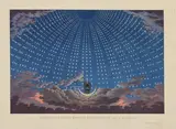 Décor pour «La Flûte enchantée» acte I scène VI, gravé par Thiele Du recueil «Sammlung von Theater-Dekorationen erfunden by Karl Friedrich Schinkel, Aquatinte avec rehauts de couleurs, légèrement jaunie, sold Apr 2021