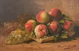 Pêches et raisins by Alfred Brunel de Neuville, Toile marouflée, sold Mar 2021